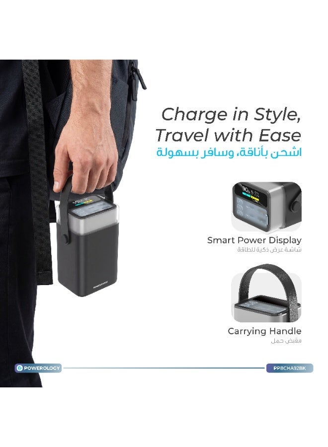 Powerology Halo Beam Power Bank 40000mAh Battery 65W with RGB Light and Portable Handle / Laptop Charger / Power Delivery 65W PowerBank / High Capacity Battery / Smart Power Display - Black - Image 4